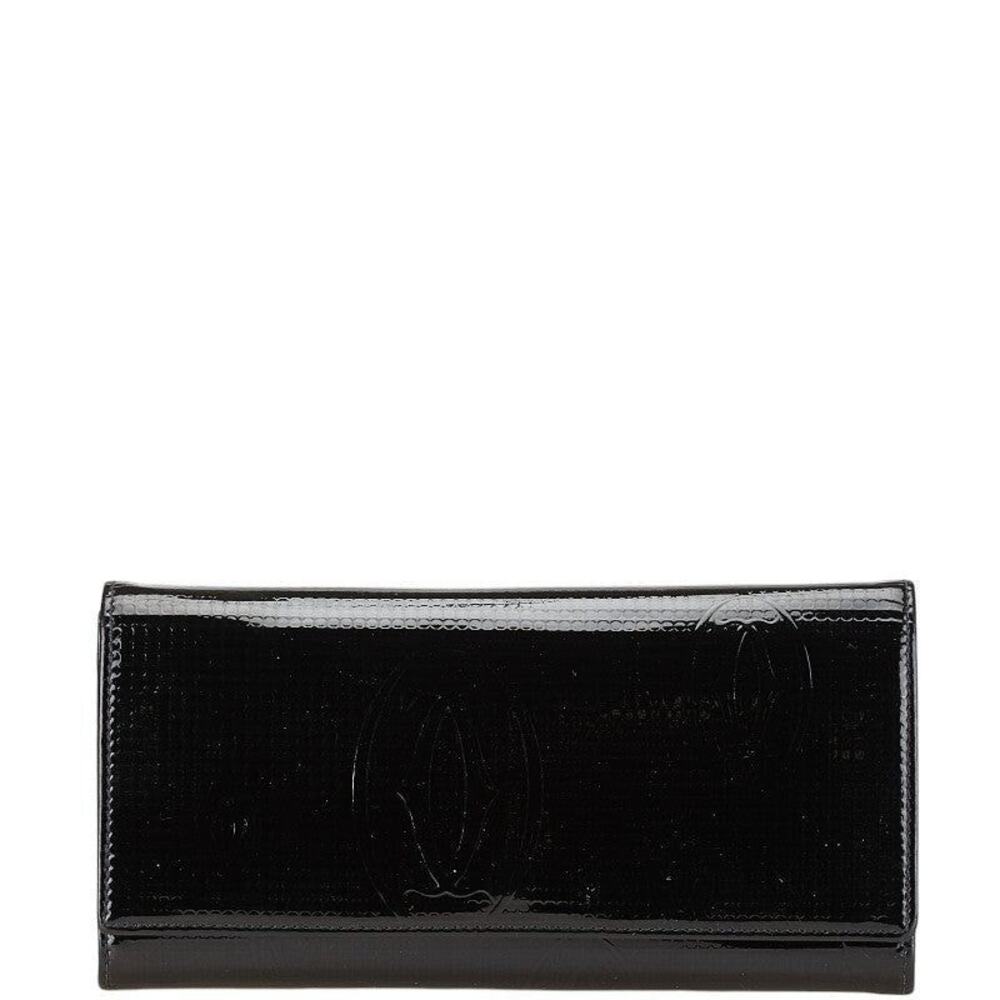 Cartier Happy Birthday Patent Leather Long Wallet Black